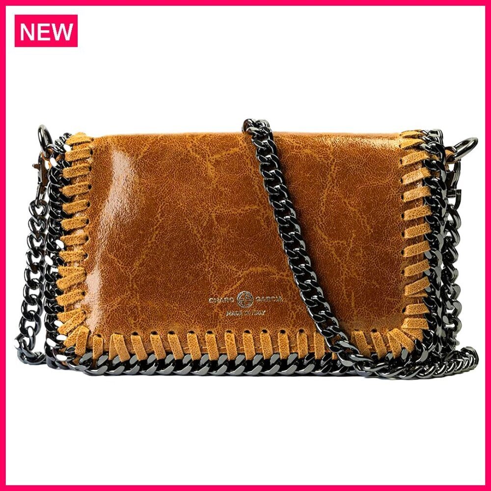 Premium Italian Leather Crossbody Clutch with Detachable Chain Strap